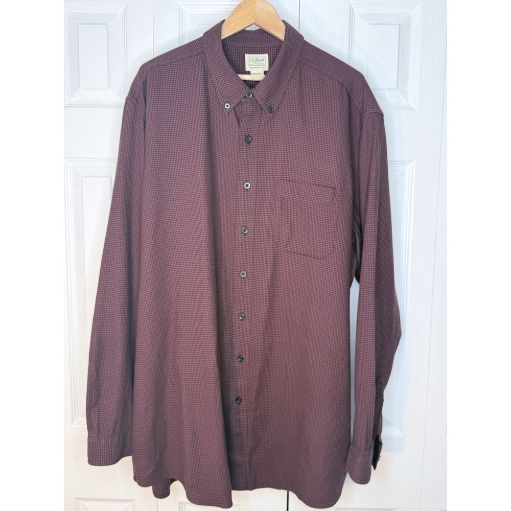 LL Bean Shirt XXLT‎ WICKED GOOD Flannel burgundy/red Houndstooth Traditional Fit
